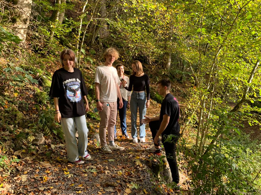 Arthur hiking with classmates in Germany