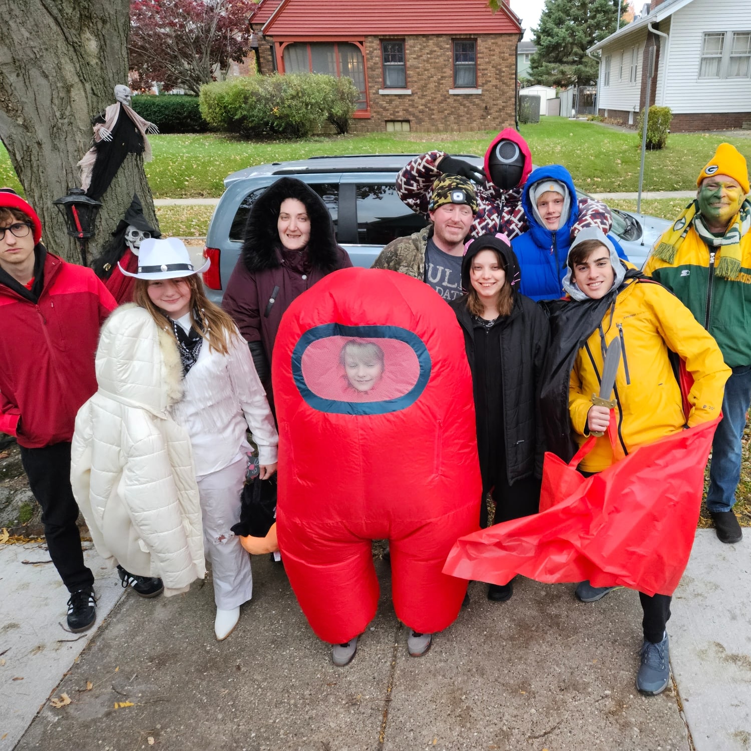 Kathy Brands and her international student taking part in Trunk or Treat for Halloween