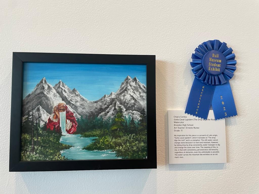 Chiara's winning art work on display at the Dali Museum