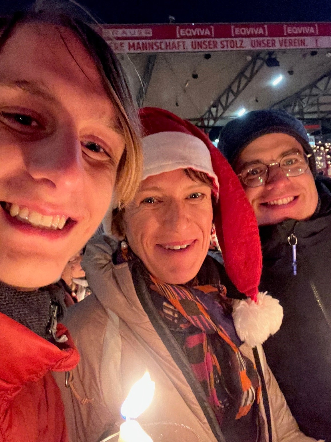 Rutger and host family at the Christmas singing in Berlin's FC Union Stadium