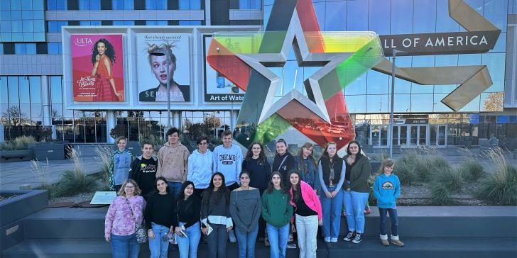 Kathy Brands and her exchange students at the MOA