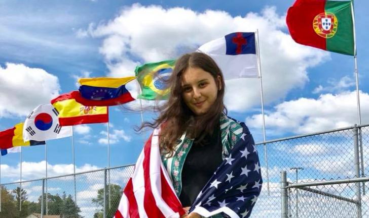 Exchange student with Flags