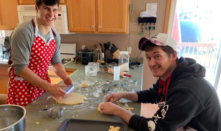 Boys baking Christmas cookies