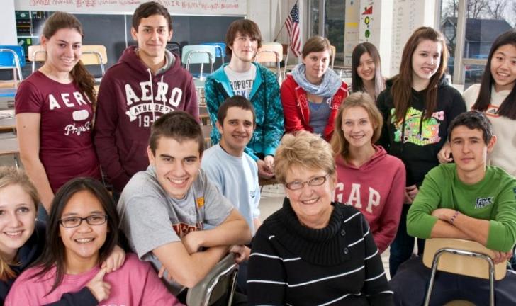 AYP Coordinator and her students in the classroom