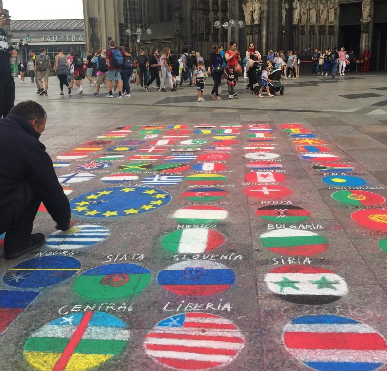 Chalk art flag drawing